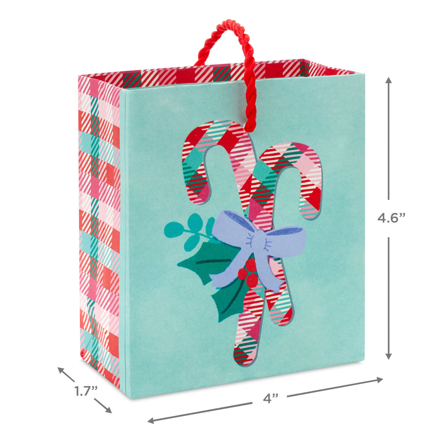 Plaid Candy Canes Christmas Gift Card Holder Mini Bag measurement image number 3