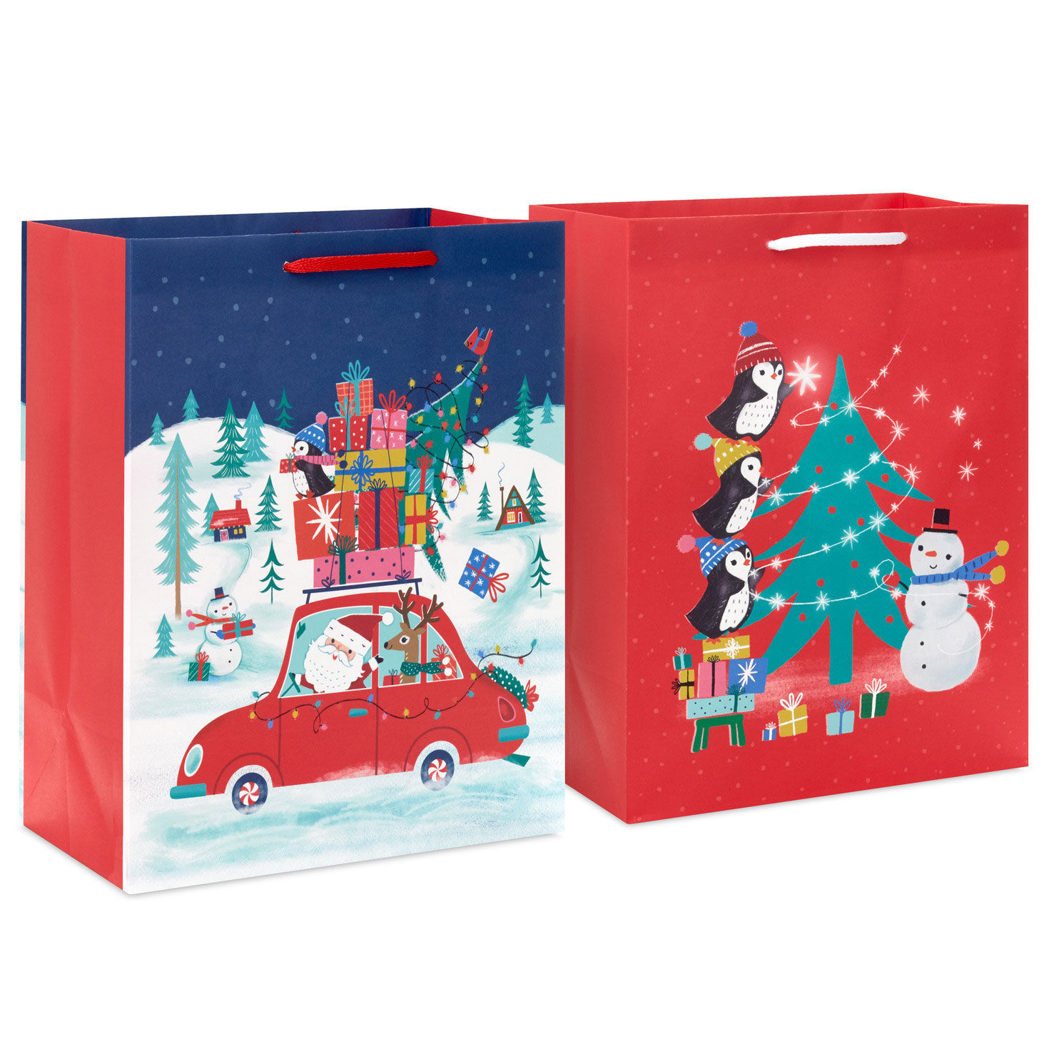 11.5" Penguin Holiday Fun 2-Pack Large Gift Bag Bundle