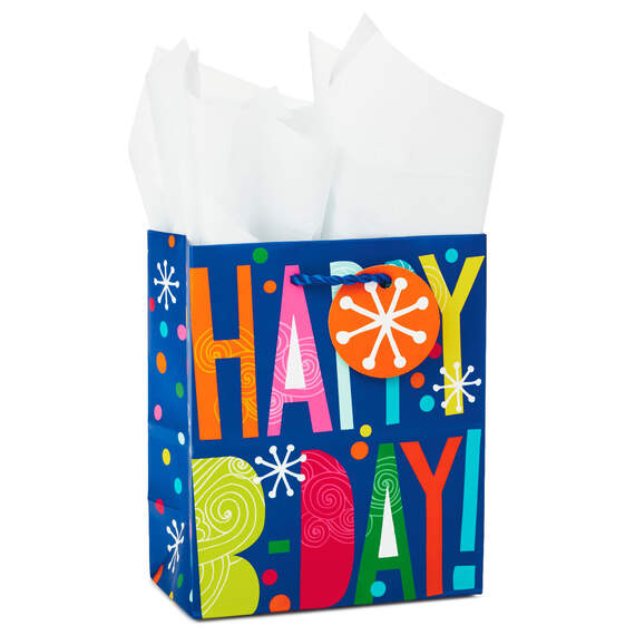 6.5" Happy B-Day Small Gift Bag With Tissue Paper, , large image number 1