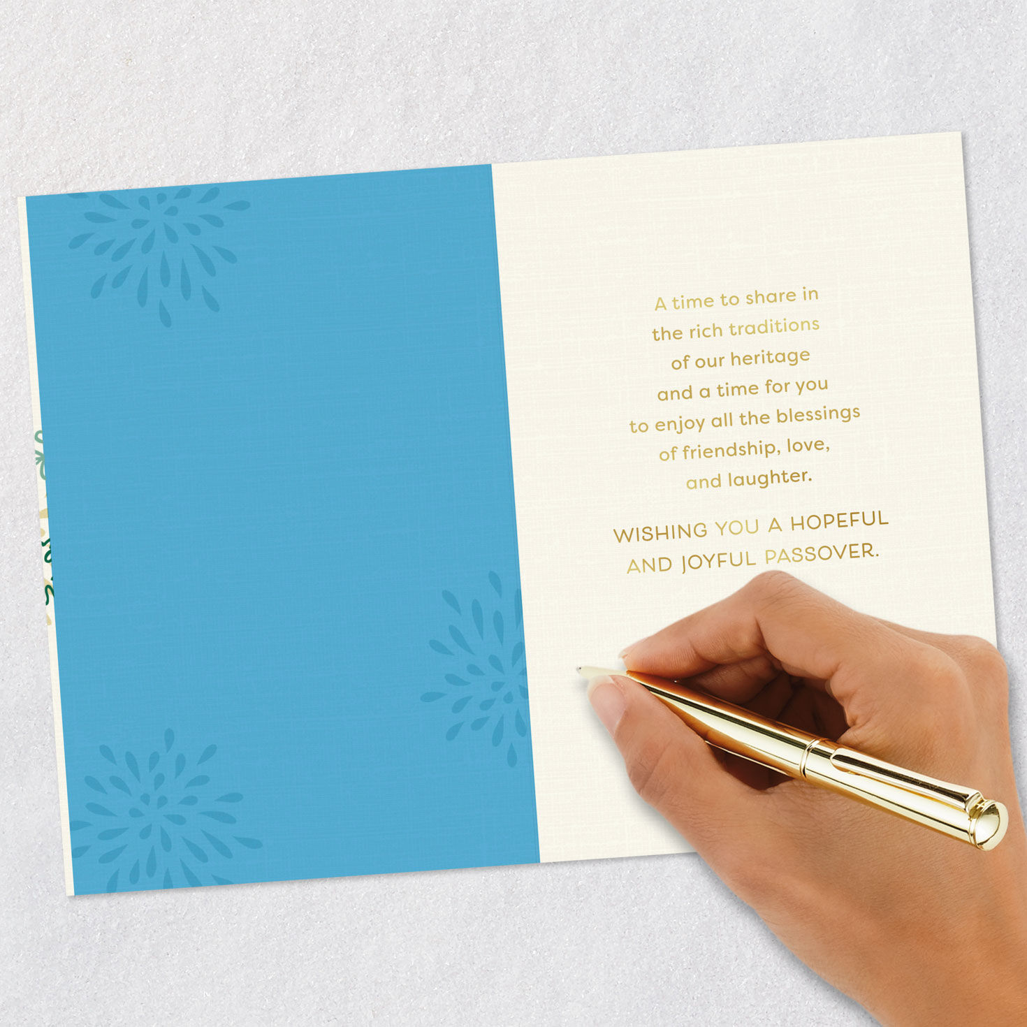 Blue, Green and Gold Leaves Passover Card Signing card image number 6