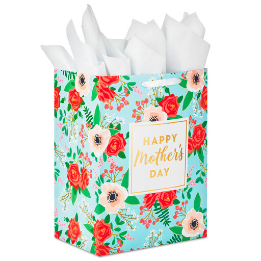 17" Teal Floral XL Mother's Day Gift Bag With Tissue, 