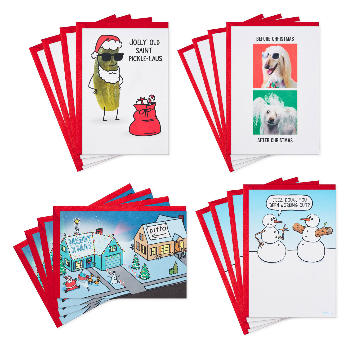 Punny and Festive Assorted Funny Christmas Cards, Box of 16