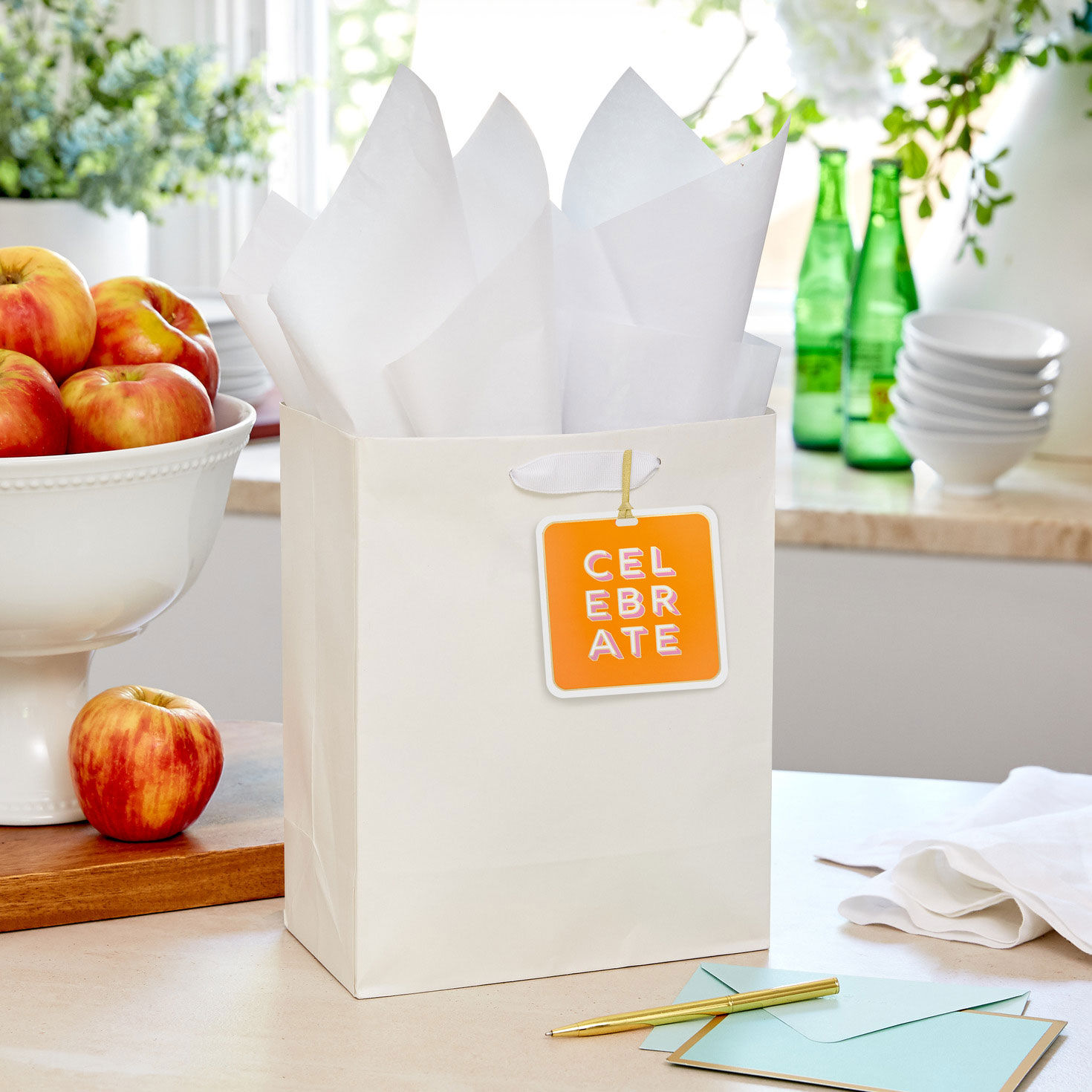 Celebrate on Orange Single Hanging Gift Tag in use image number 2