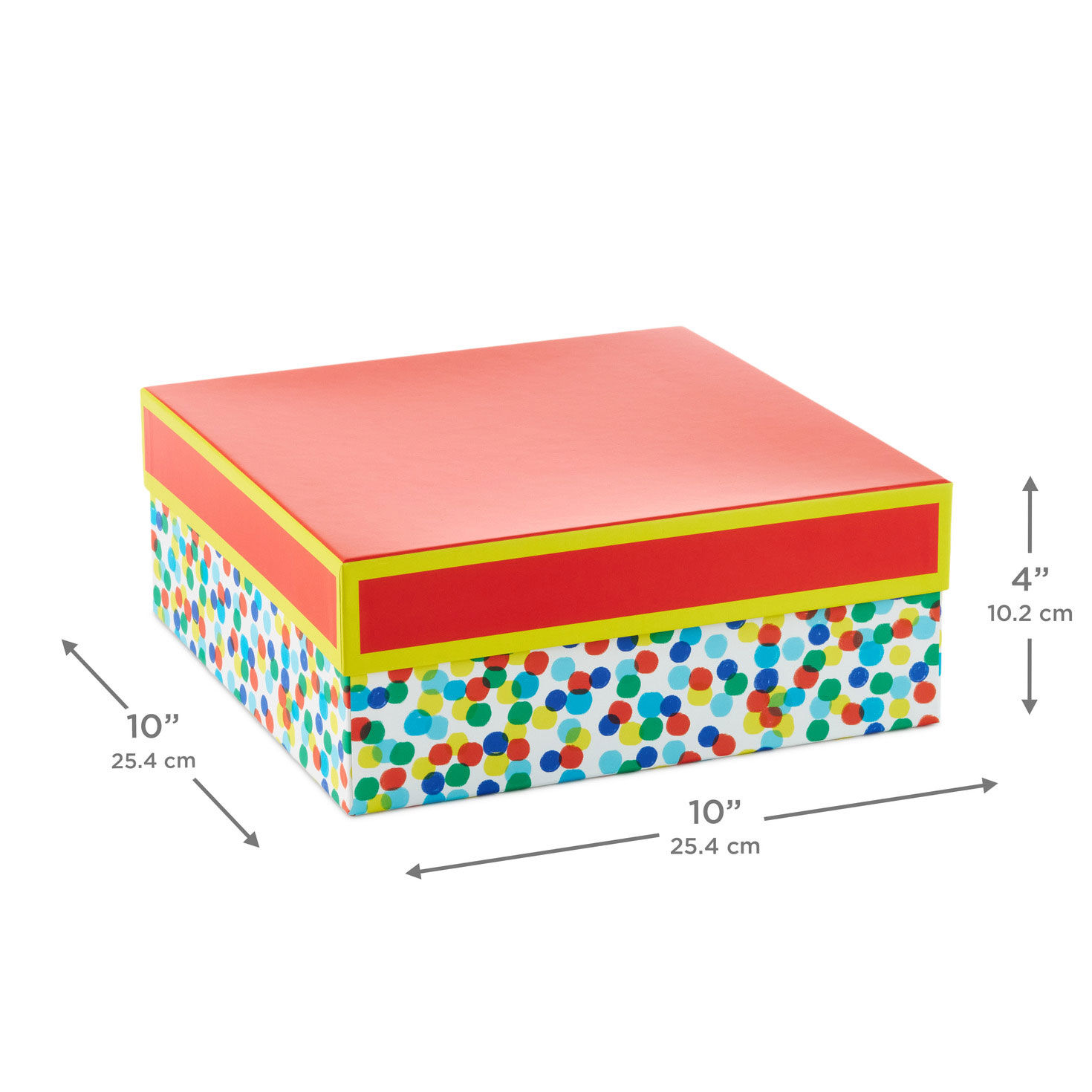 Large Square Red Gift Box With Colorful Dots Design measurement image number 3