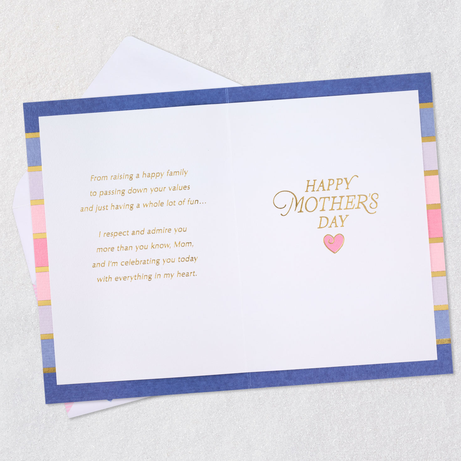 Heart on Ombr&eacute; Stripes Best Mom Mother's Day Card Open card with envelope image number 4