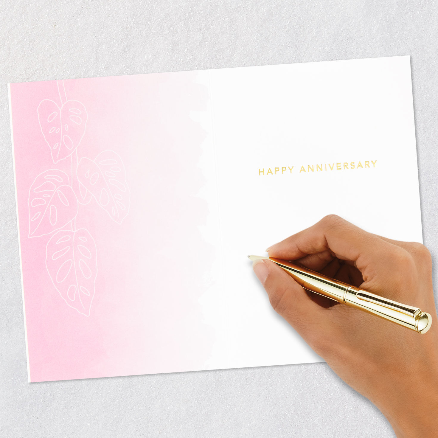 Green and Pink Tropical Leaves Anniversary Card  image number 6