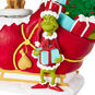 Grinch With Max on Sleigh Musical Snow Globe Figurine closeup view image number 3