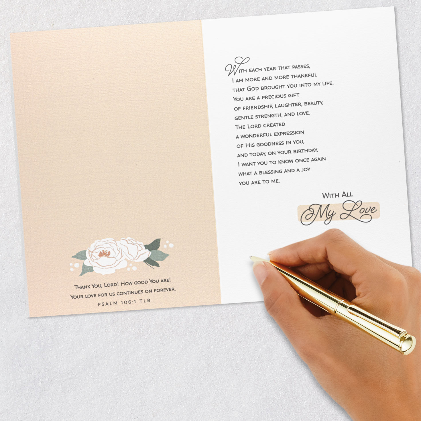 Floral Heart Christian Birthday Card for Wife signing card image number 7