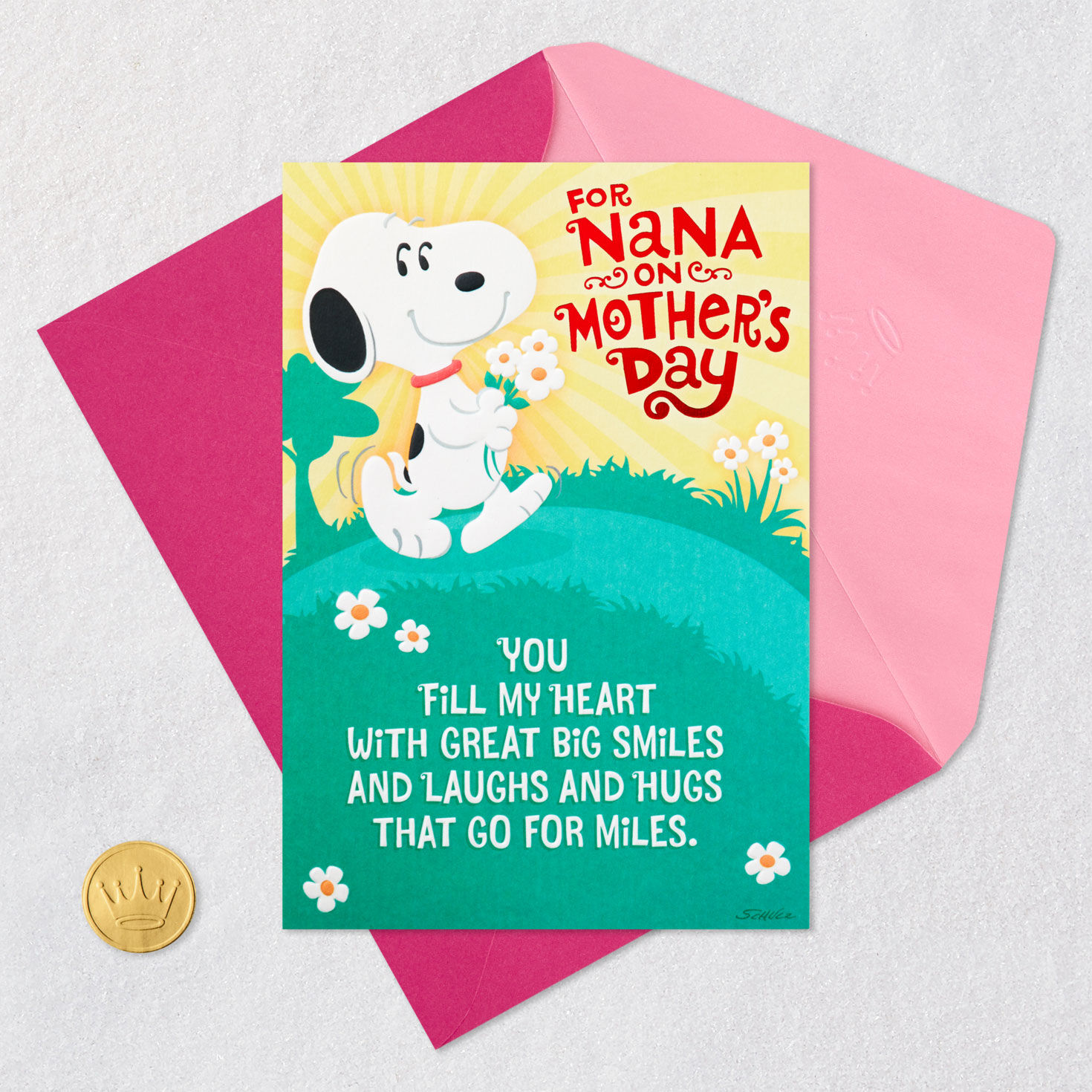 Snoopy with Flowers Mother's Day Card for Nana Card Front with Envelope and Gold Seal image number 5