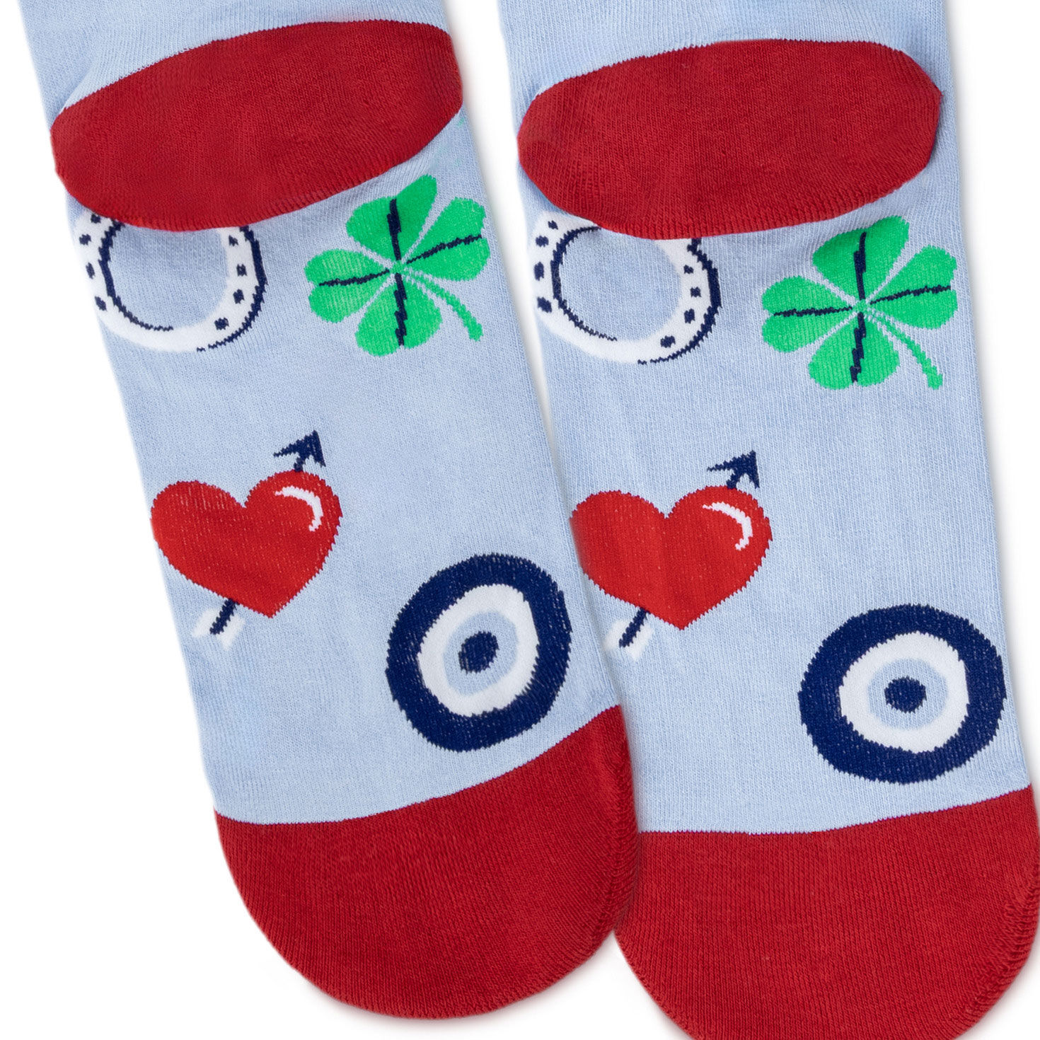 Feeling Lucky Blue Crew Socks With Lucky Icons upclose detail image number 4