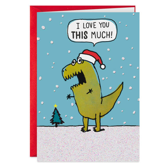 T-Rex Santa Love You This Much Funny Christmas Card, , large image number 1