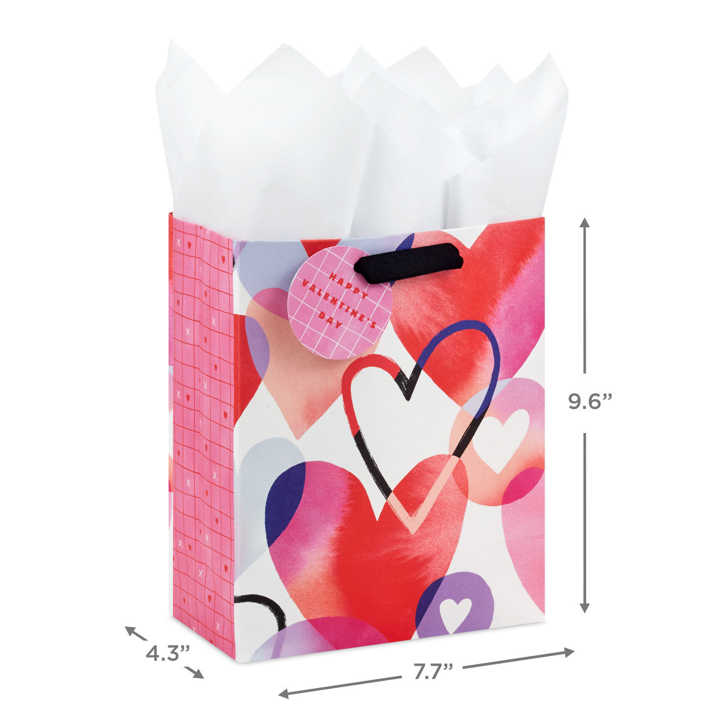 9.6" Watercolor Hearts Medium Valentine's Day Gift Bag With Card and Tissue, , large image number 3