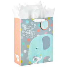 Lucky Baby Elephant Extra-Large Gift Bag With Tissue, 15.5" - Gift Bags