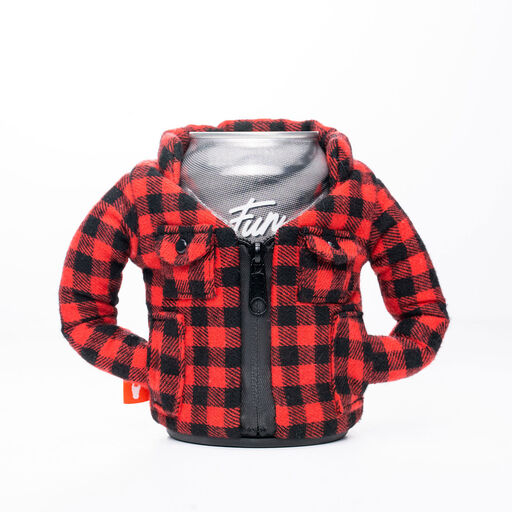 Puffin Lumberjack Red Flannel Jacket Can and Bottle Cooler, 6.5" H, 