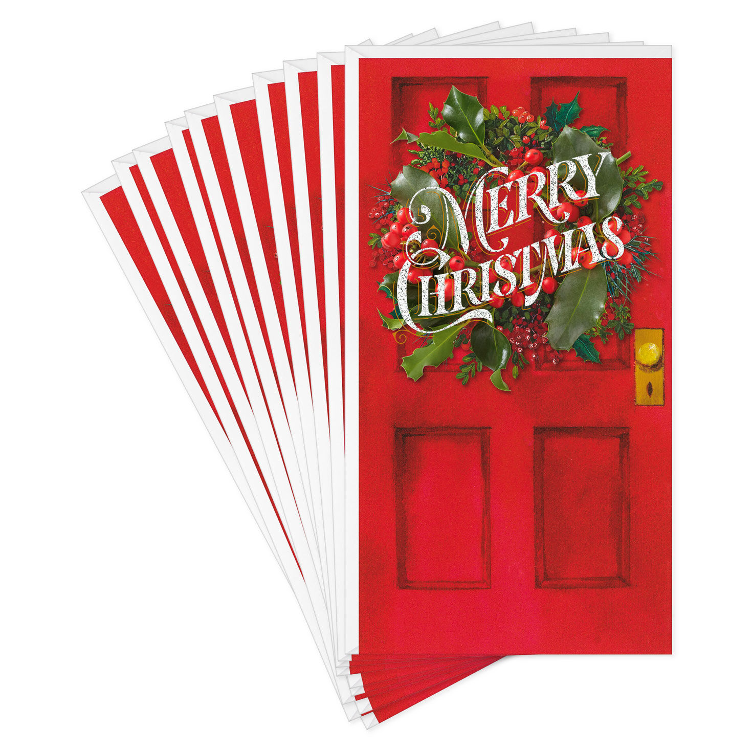Wreath on Red Door Money Holder Christmas Cards, Pack of 10