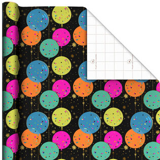 Bright Balloons on Black Wrapping Paper Roll, 17.5 sq. ft.
