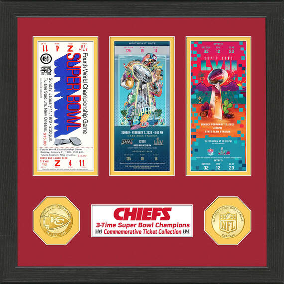 Kansas City Chiefs 3-Time Super Bowl Champions Coin and Ticket Framed Art, 13x13