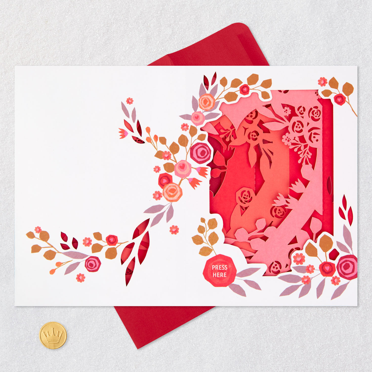 Flower Box 3D Pop-Up Music Light Valentine's Day Card Card Front with Envelope and Gold Seal image number 5