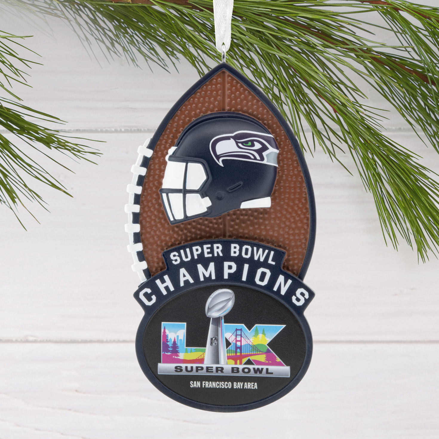 Seattle Seahawks Super Bowl Christmas Ornament hanging on tree image number 2