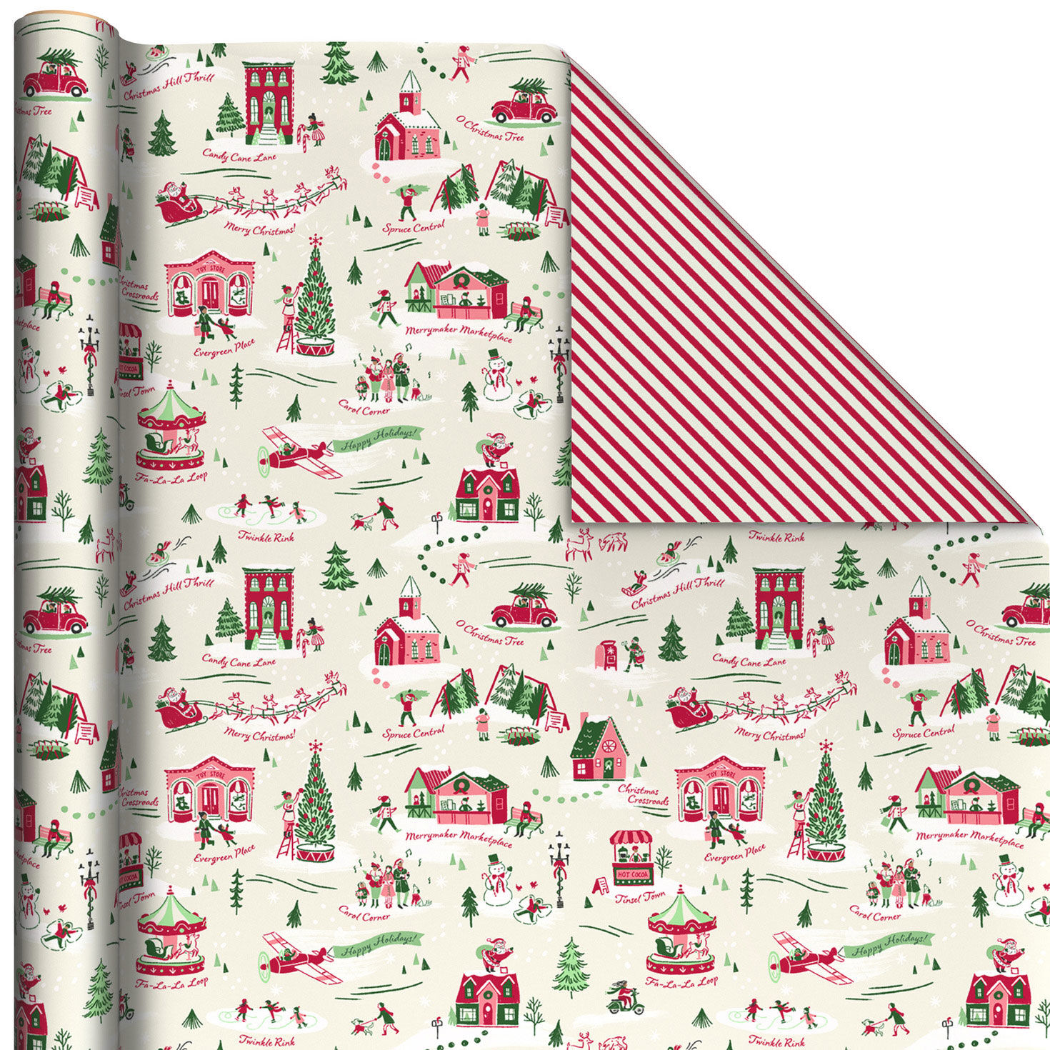 Holiday Toile/Red and White Stripes Reversible Wrapping Paper Roll, 30 sq. ft. for only USD 4.99 | Hallmark
