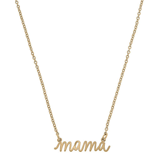 Worn Gold Mama Script Delicate Chain Necklace, 16", 