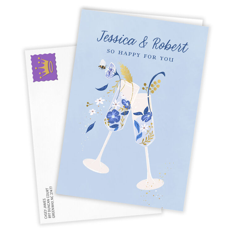Flutes With Flowers Personalized Wedding Card Card Front with Envelope image number 2