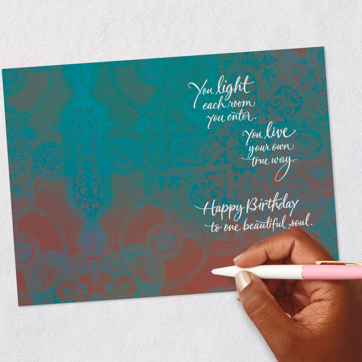 Black Woman in Pink Dress Birthday Card Signing card image number 6