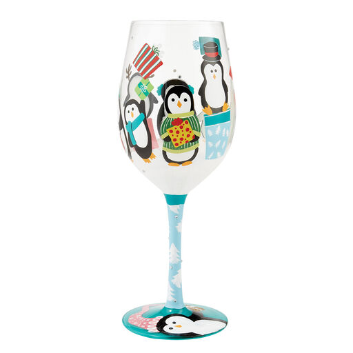 Lolita Penguins and Presents Handpainted Wine Glass, 15 oz., 