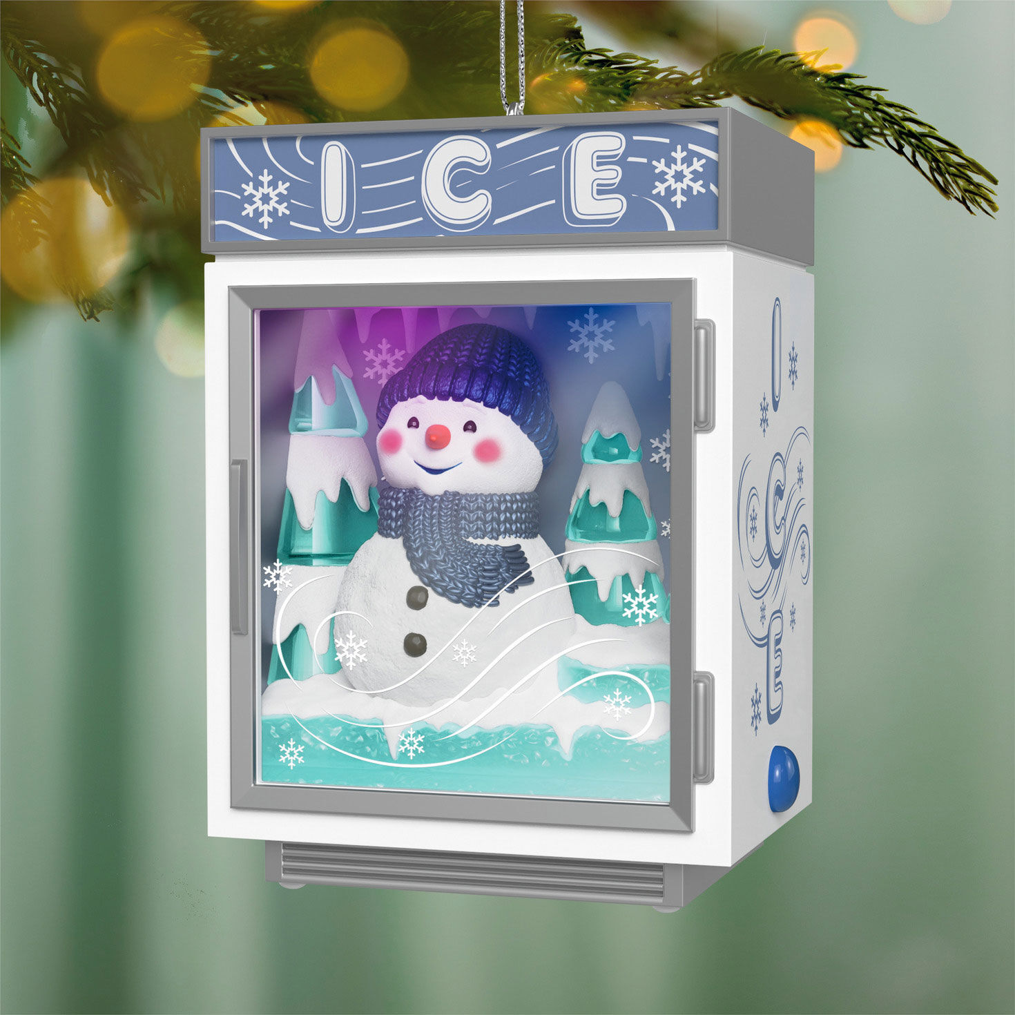 Snowman in Ice Machine Keepsake Ornament hanging on tree image number 2