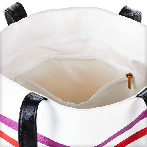 Rainbow Stripes Faux Leather Tote Bag, 