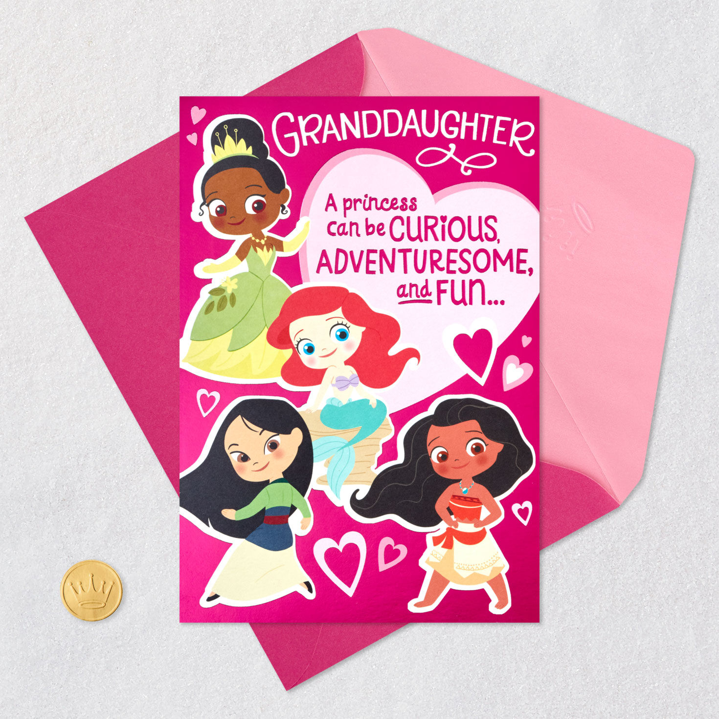 Disney Princess Sticker Granddaughter Valentine's Day Card Card Front with Envelope and Gold Seal image number 7