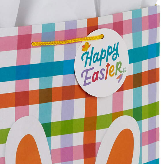 17" Bunny on Plaid Extra-Large Easter Gift Bag With Tissue Paper, , large image number 4