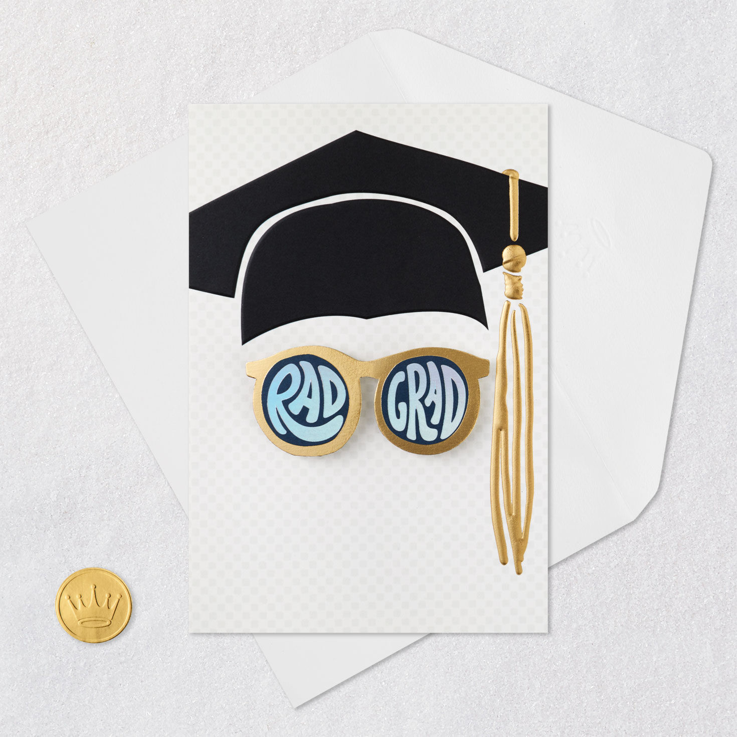 Rad Grad in Mortarboard Cap and Sunglasses Graduation Card Card Front with Envelope and Gold Seal image number 5