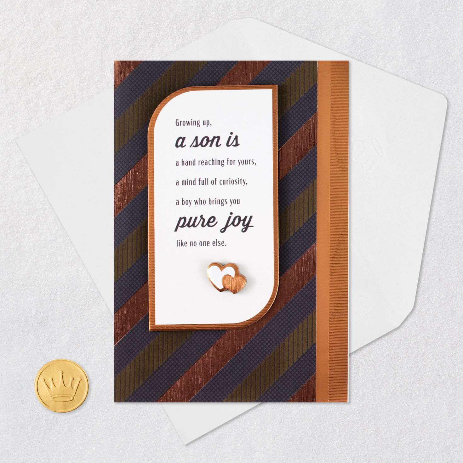 Bronze and Brown Diagonal Stripes Son Birthday Card Card Front Detail image number 7