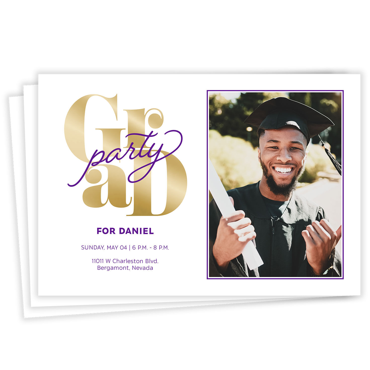 Purple Script Flat Graduation Party Invitation