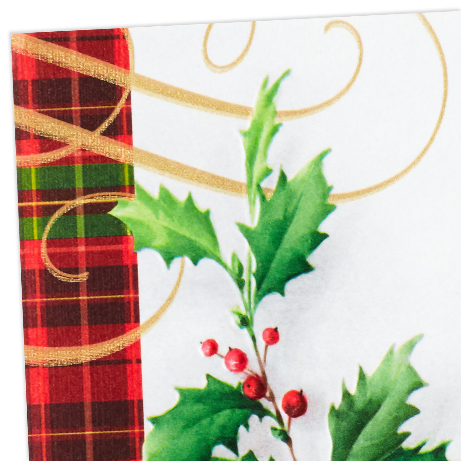 Holly and Ivy with Red Plaid Christmas Card for Friend Card Front Detail image number 5