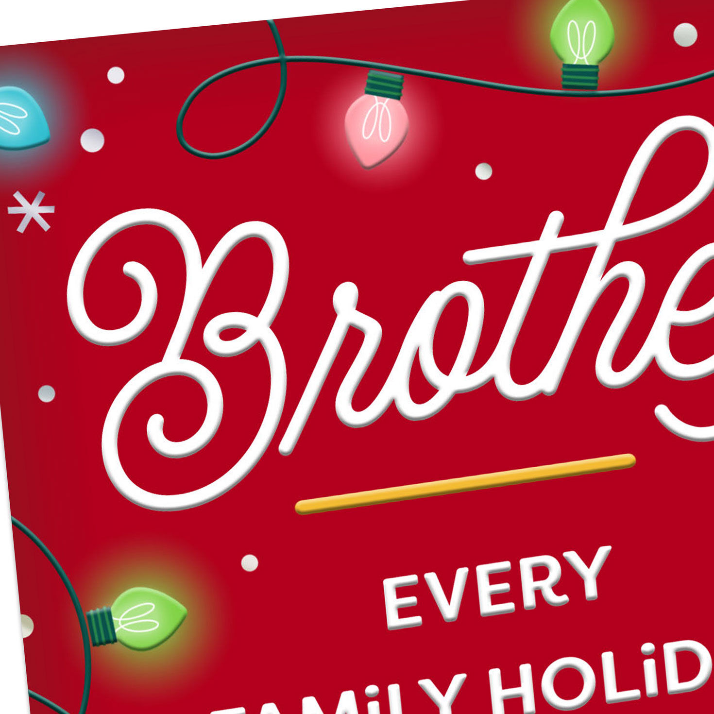 Red Card with String of Lights Brother Christmas Card Card Front Detail image number 4