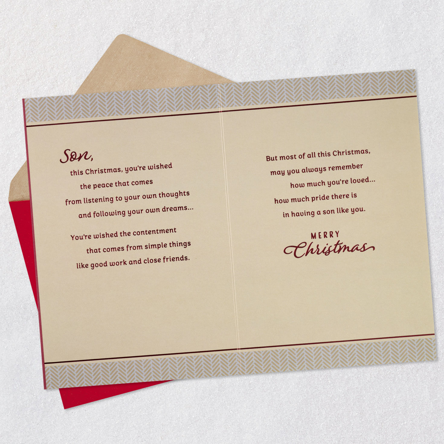 Cardinal in Snowy Tree Son Christmas Card Open card with envelope image number 4