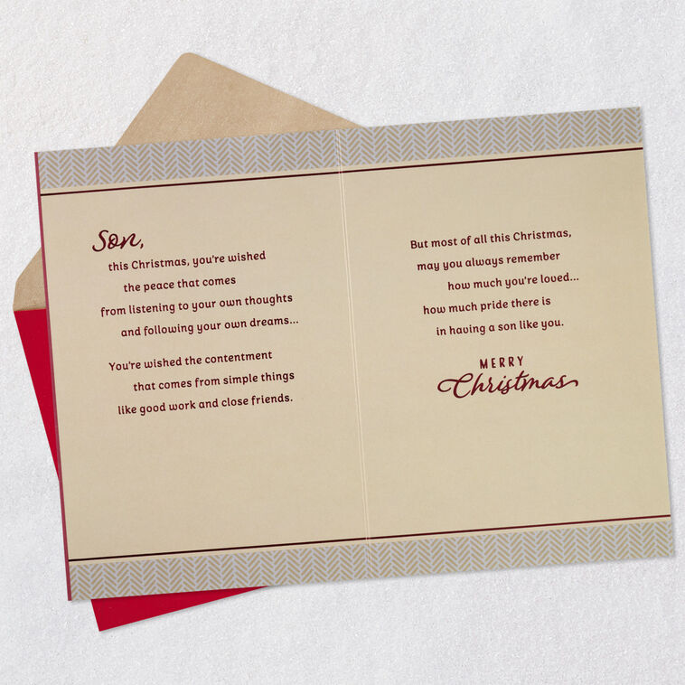 Cardinal in Snowy Tree Son Christmas Card Open card with envelope image number 4