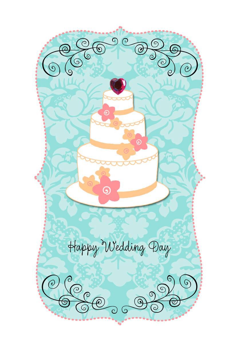 Cake With Heart Topper Wedding Card