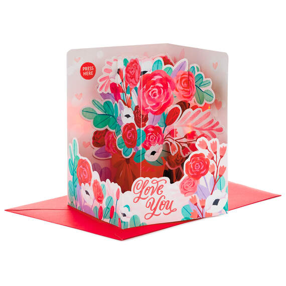 Flower Bouquet Musical 3D Pop-Up Love Card With Light, , large image number 1