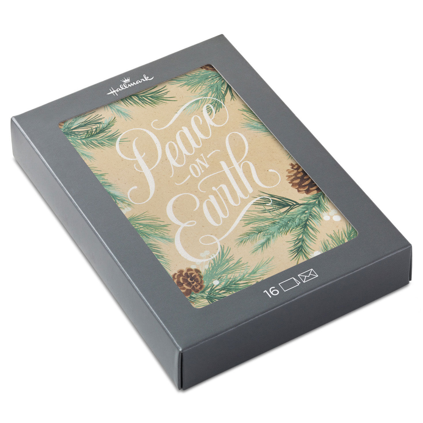 Peace on Earth Pine Boughs Boxed Christmas Cards, Pack of 16