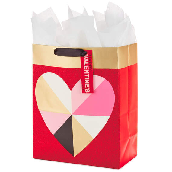 13" Geometric Heart Large Valentine's Day Gift Bag With Tissue Paper, , large image number 4