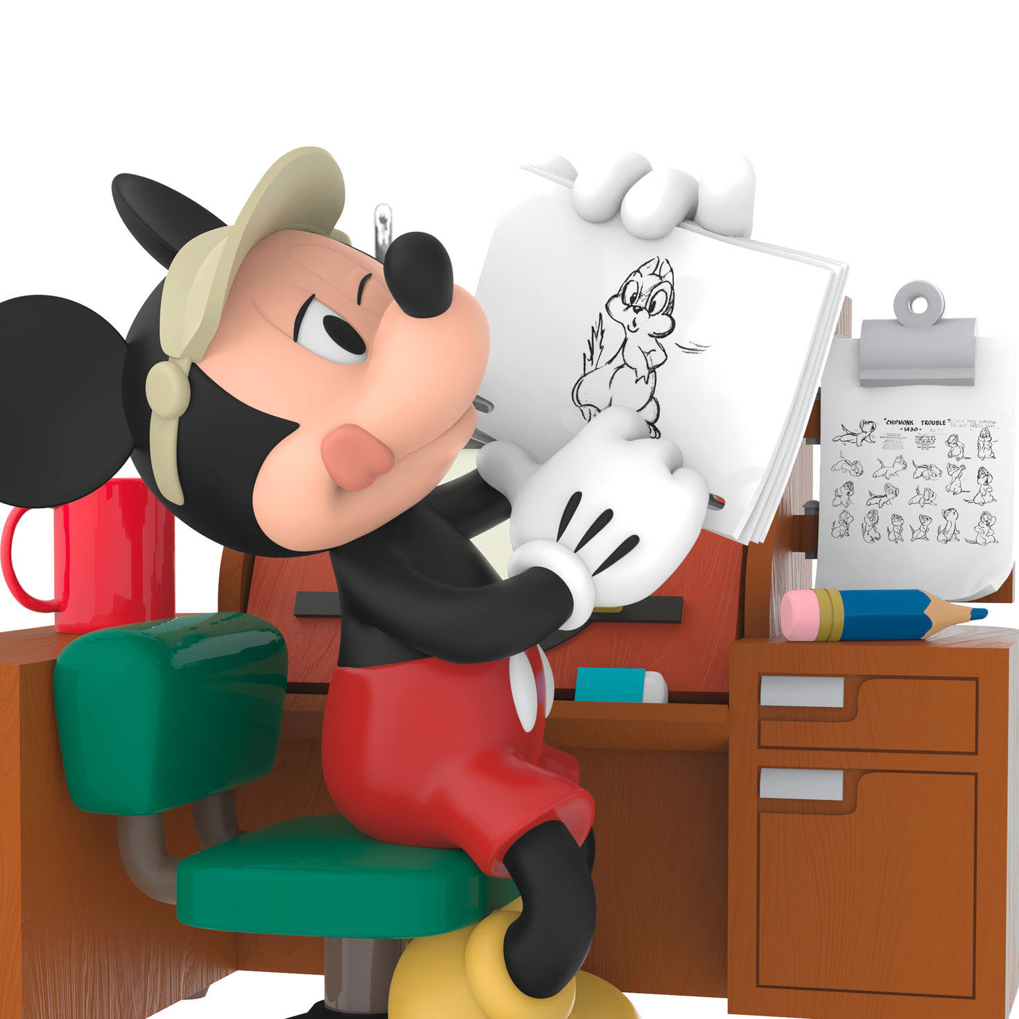 Mickey Sketching at Desk Keepsake Ornament closeup view image number 5