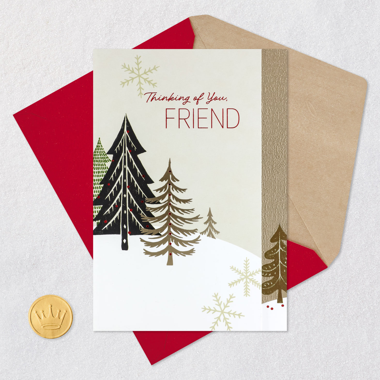Elegant Winter Forest Christmas Card for Friend Card Front with Envelope and Gold Seal image number 5