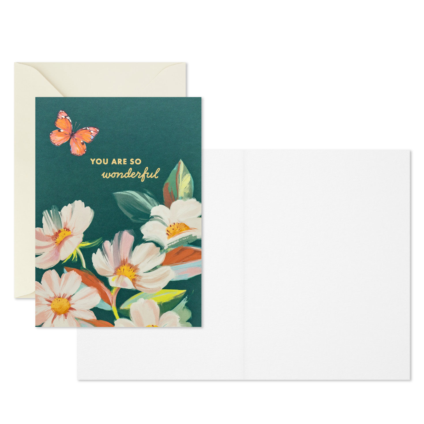 Painted Flowers on Teal Blank Note Cards Pack Card Front with Sentiment image number 3