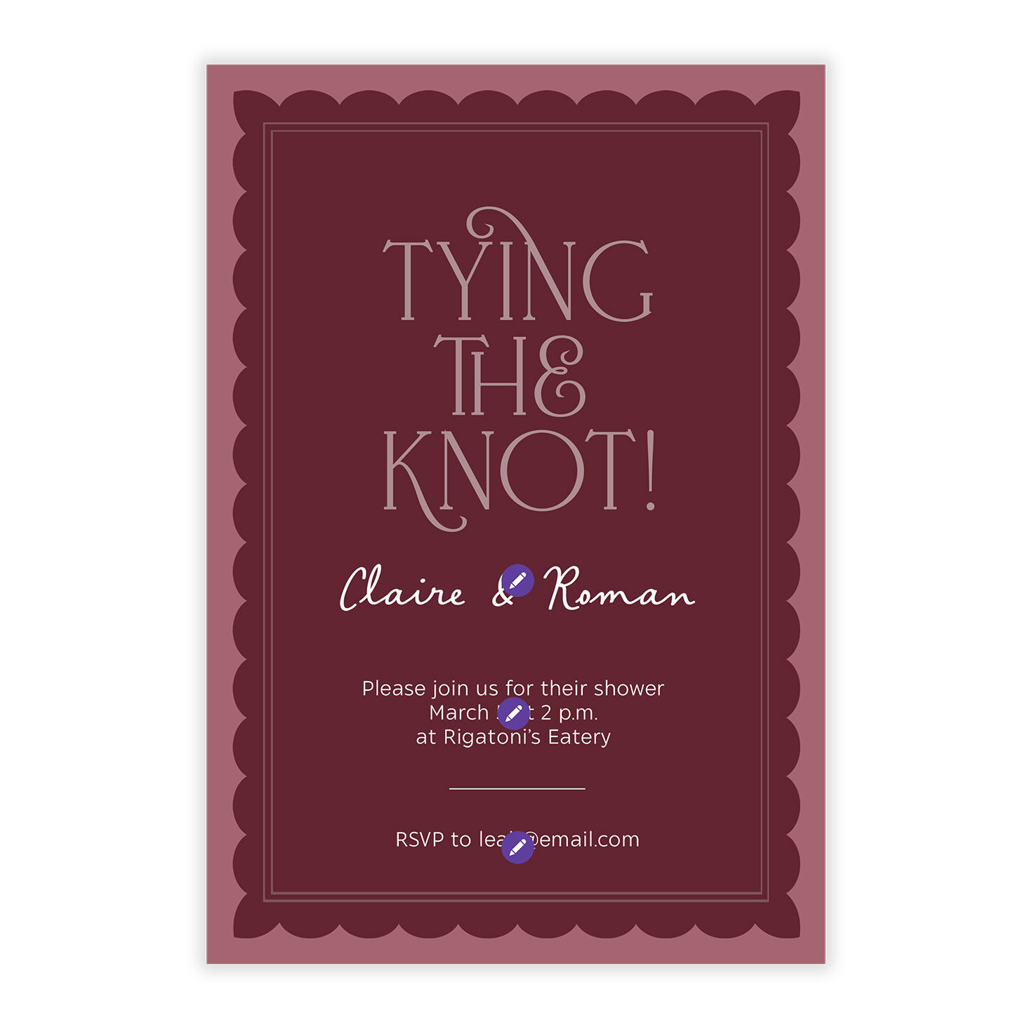 Scalloped Border Personalized Shower Invitation Card Front indicating personalization image number 5