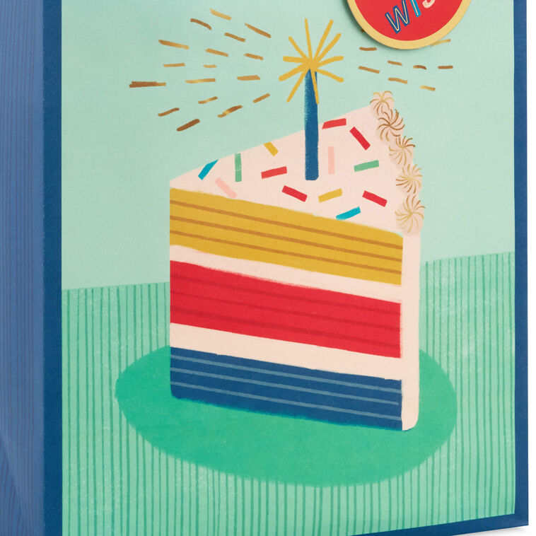 Green Cake and Candles Large Birthday Gift Bag Base/Side Detail image number 5