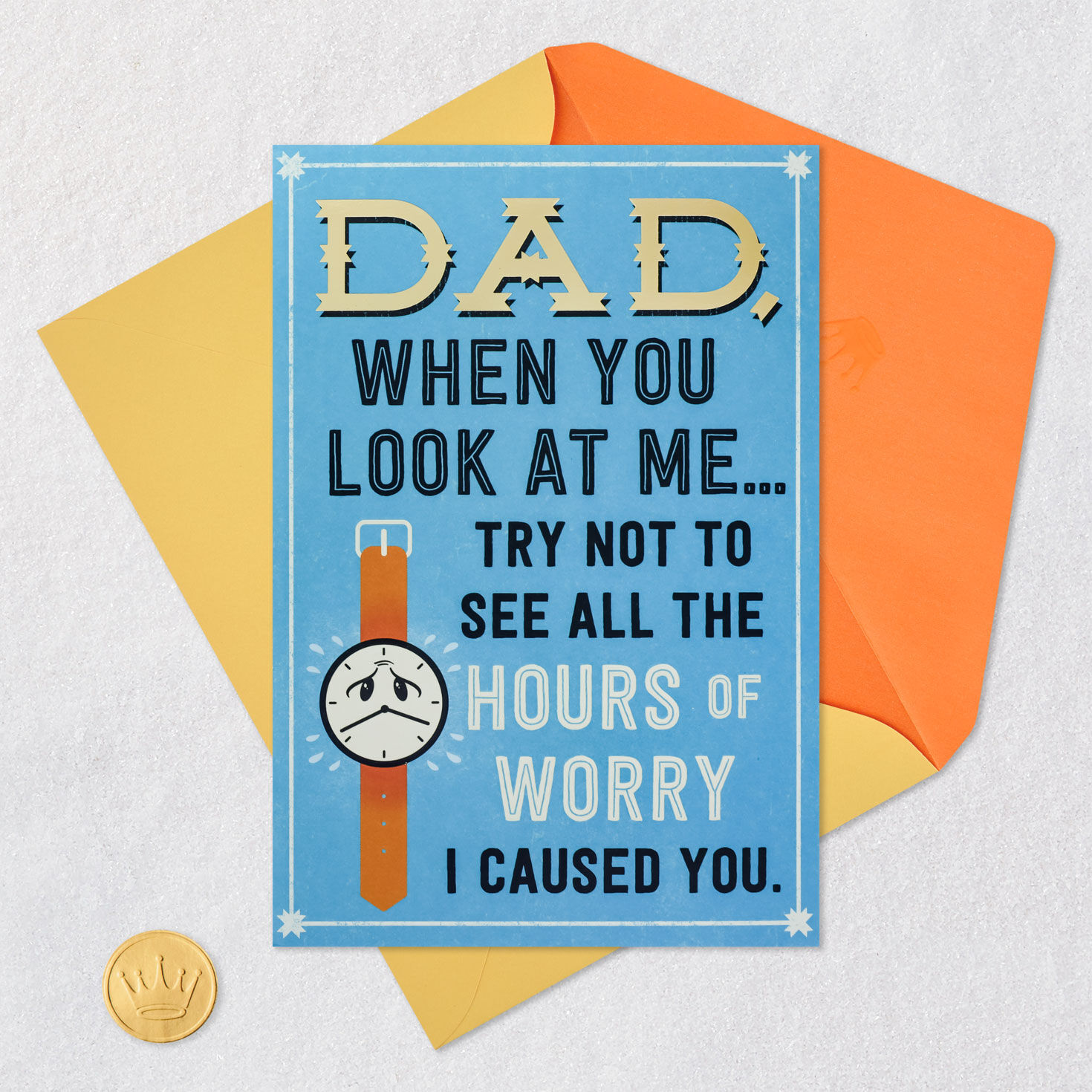 Blue and Gold Funny Birthday Card for Dad Card Front with Envelope and Gold Seal image number 7
