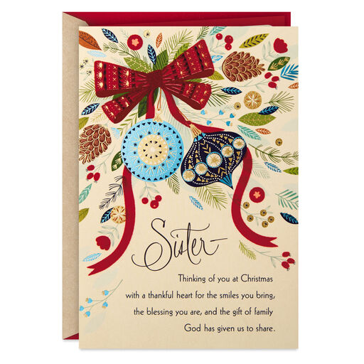 My Thankful Heart Religious Christmas Card for Sister, 